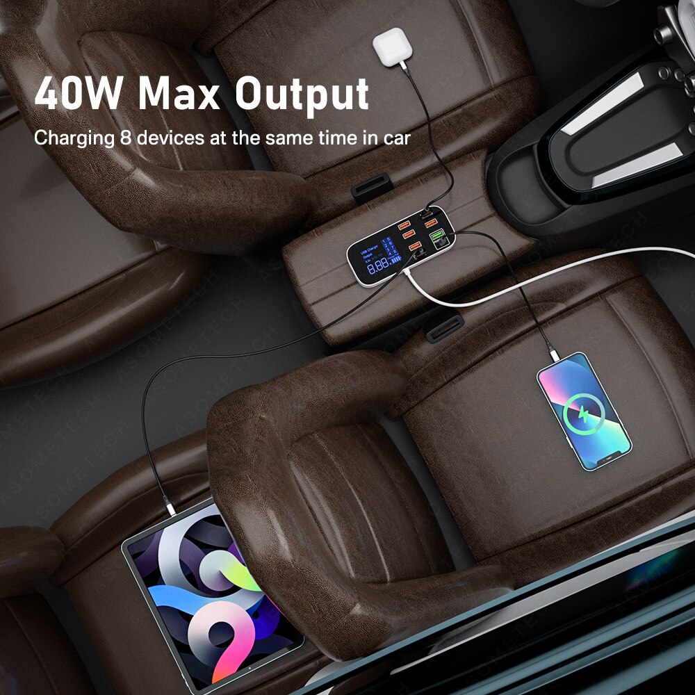 Quick Charge 3.0 Car Charger 40W 8 Ports USB Fast Phone Charger QC 3.0 USB Type C Car Charger for Samsung Huawei Xiaomi iPhone