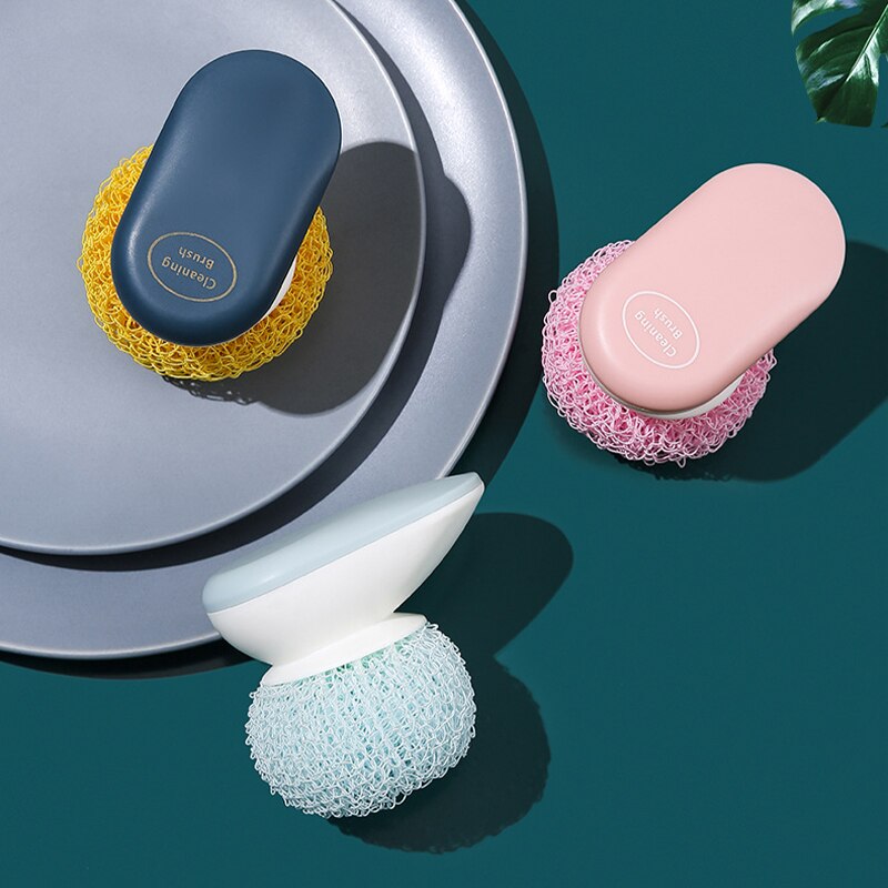 Nano piłka stalowa szczotka druciana piłka sprzątanie kuchni zmywanie naczyń wełna stalowa podkładka robić czyszczenia kolorowy uchwyt robić szorowania