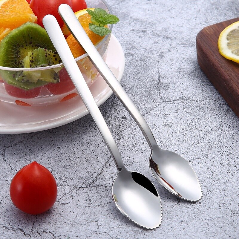 Tyk glat rustfrit stål grapefrugt ske dessert ske takket kant skåret frugt køkken gadget madlavning værktøjer