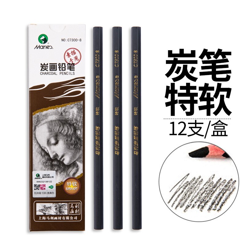 12-Pack Sketch Pencil Set Soft, Medium and Hard Advanced Charcoal Student Learning Stationery Painting Art School Supplies: 7300-Extra soft