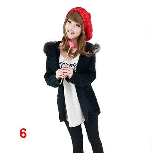 Kvinders dame vinter varm flettet hat baggy beanie hæklet hat ski strikket hue jul til kvinde берет женский: Rød