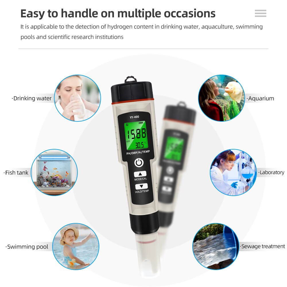 Digital PH Meter 4 in 1 Water Monitor Tester PH/ORP/H2 /Thermometer Multi-parameter Testing Meter