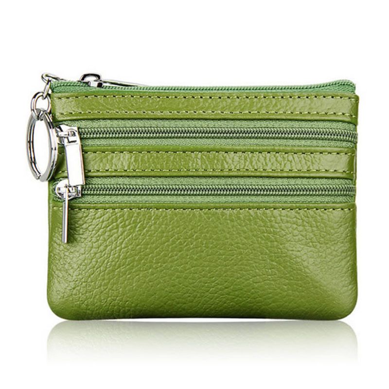 Women Men Leather Coin Purse Card Wallet Clutch Double Zipper Small Change Bag Purse wallet: Green Color