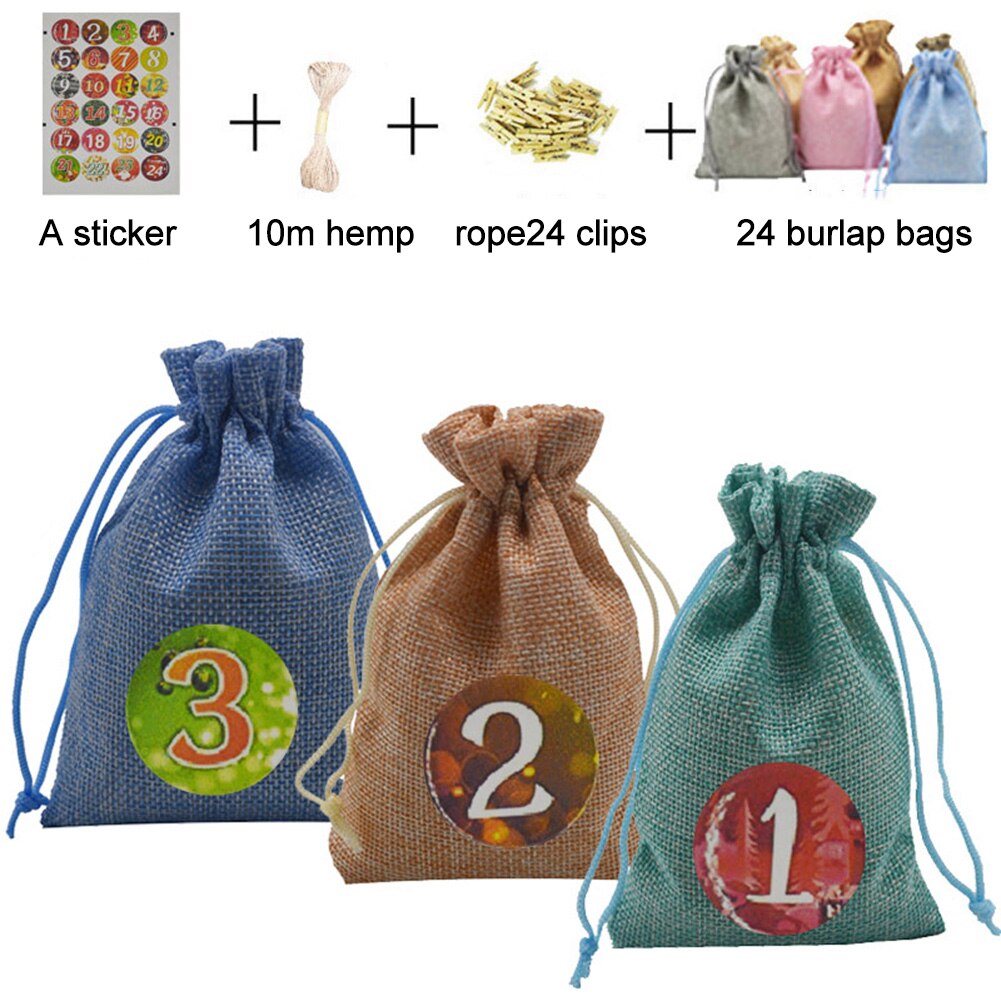 24 stuks bevat 24 cijfers stickers advent kerst kalender vulling snoep linnen zakjes zakjes jaren