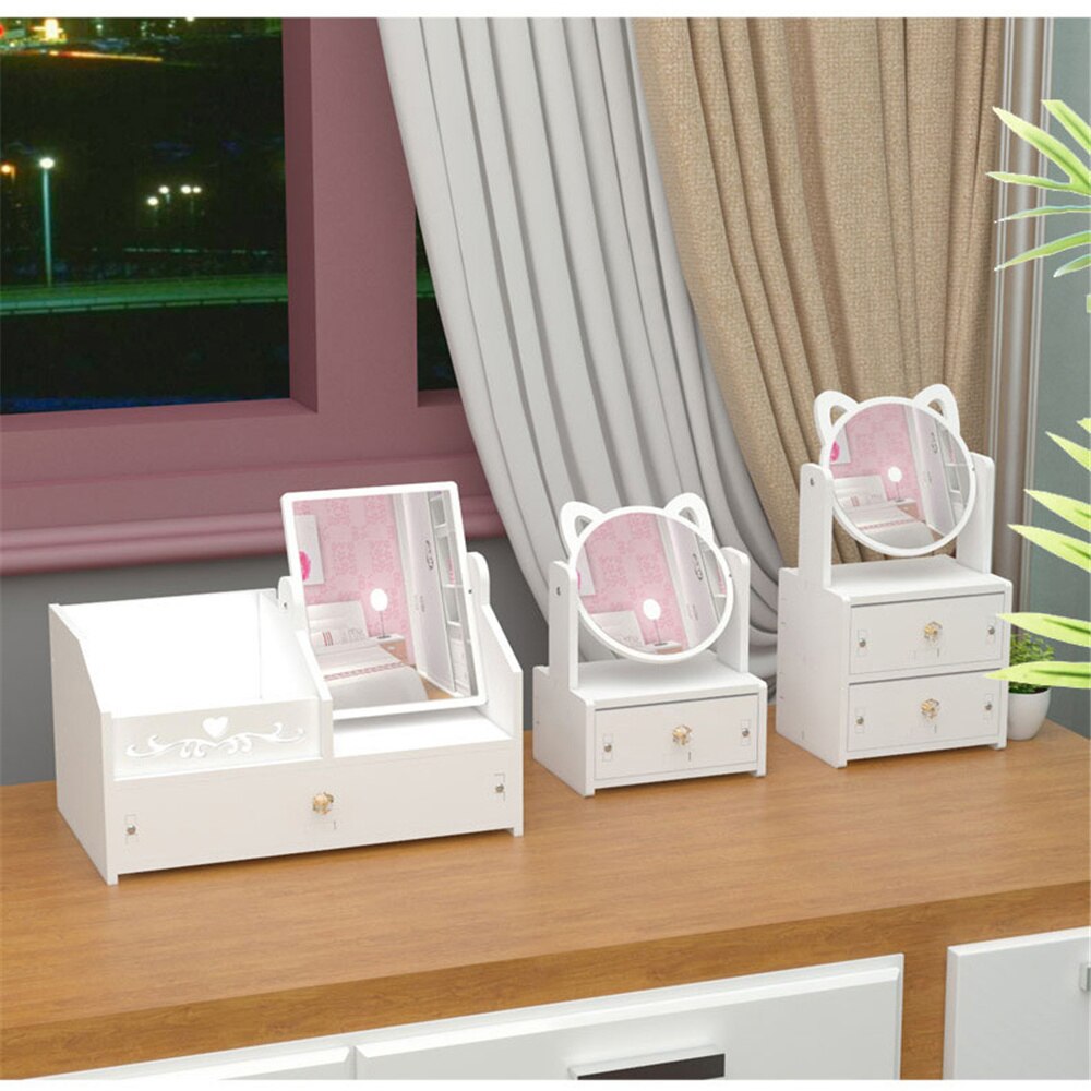 Makeup Mirror Dressing Table Mirror with Drawer Multi-Function Beauty Makeup Mirror Cosmetic Organize Storage Desk Mirror