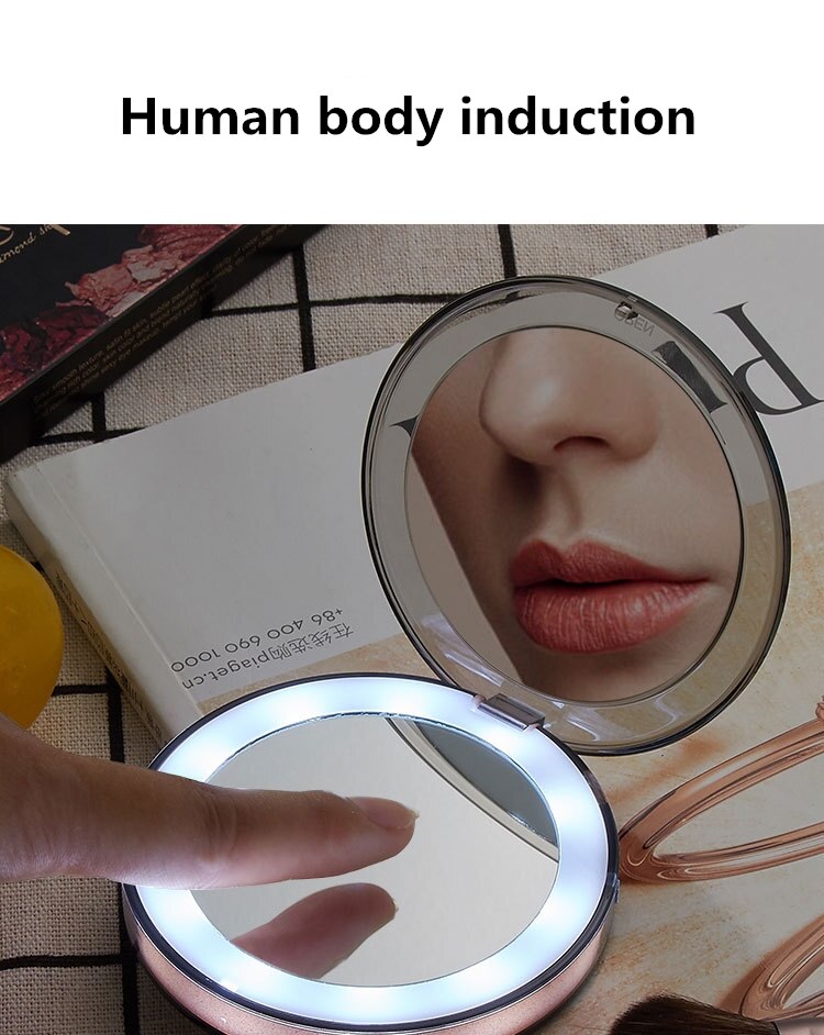 Espejo de maquillaje plegable con luz led 5 veces aumento espejo cosmético anillo de belleza espejo de luz foto Luz de relleno espejos pequeños