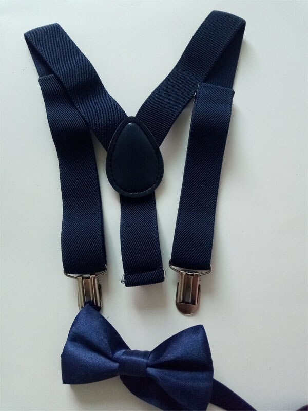 Soild farve børn bælte bowtie sæt baby drenge piger seler clip-on y-back seler butterfly elastisk børn justerbar: Flåde