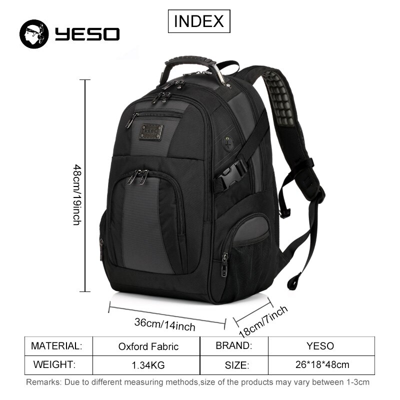 YESO-mochila para ordenador portátil de gran capacidad para hombre, morral multifunción impermeable de 15,6 pulgadas para adolescentes, mochila de viaje informal de negocios