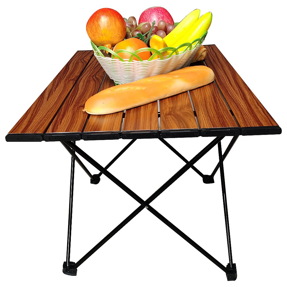 Portable Camping Foldable Tables with Brown Wood Grain : Hard-Topped Folding Table in a Bag for Picnic, Camp, Beach, Backpack
