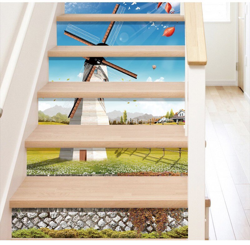 Trappeklistermærker til trappe 3d visuel effekt aftagelige vinyl vægdekaler moderne kunst landskabsbillede boligdekorationer: 3