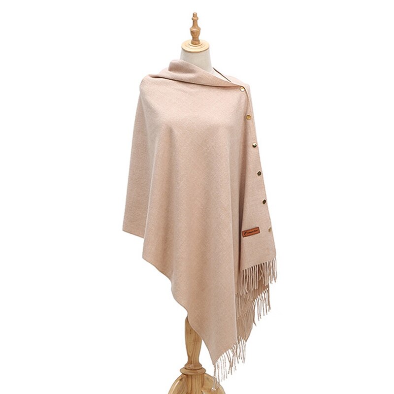 Luxe merk sjaal poncho dames kasjmier effen sjaal cape met knopen multifunctionele deken fular mujer: Khaki