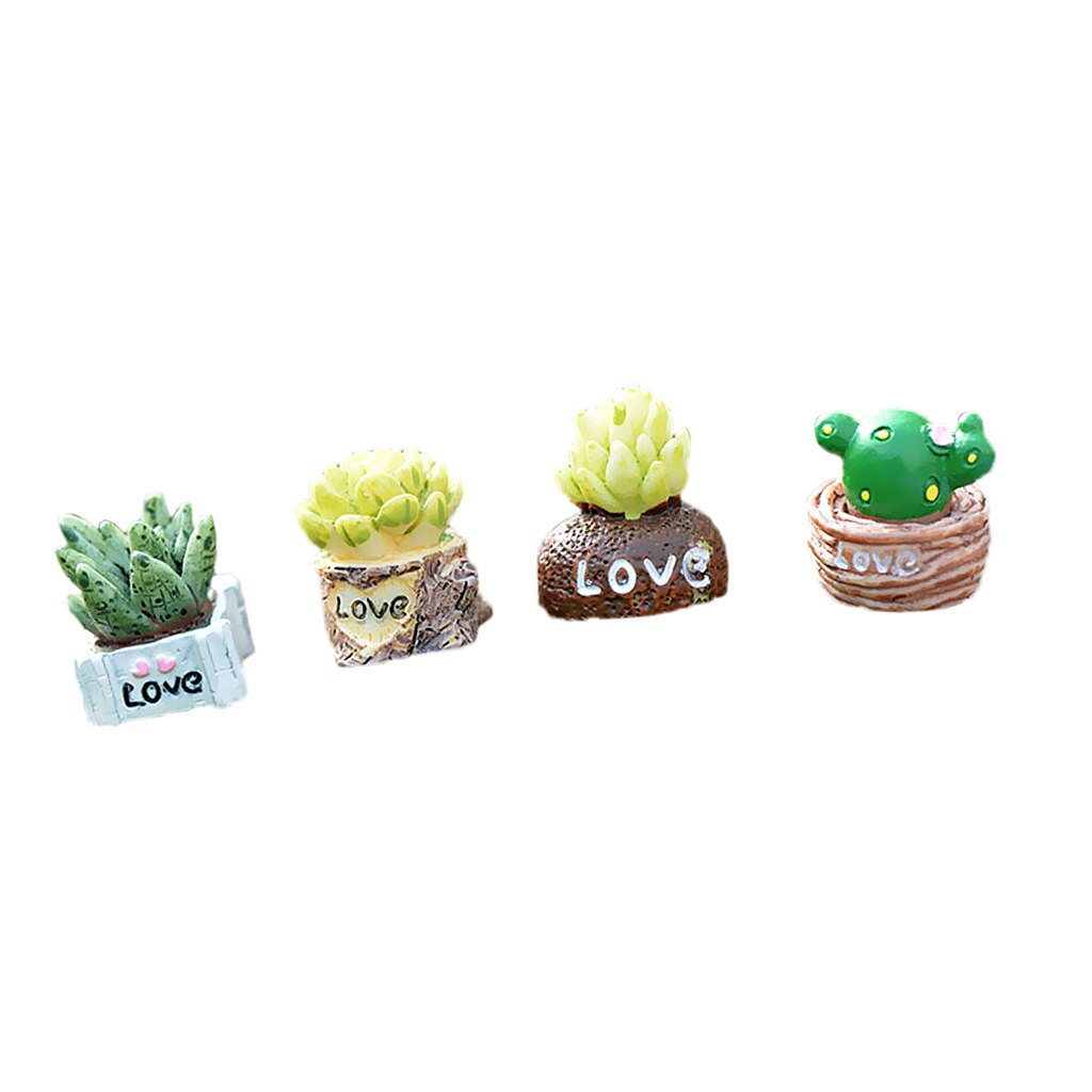 4 pcs Cute Mini Resin LOVE Statue Miniature Fairy Garden Micro Landscape