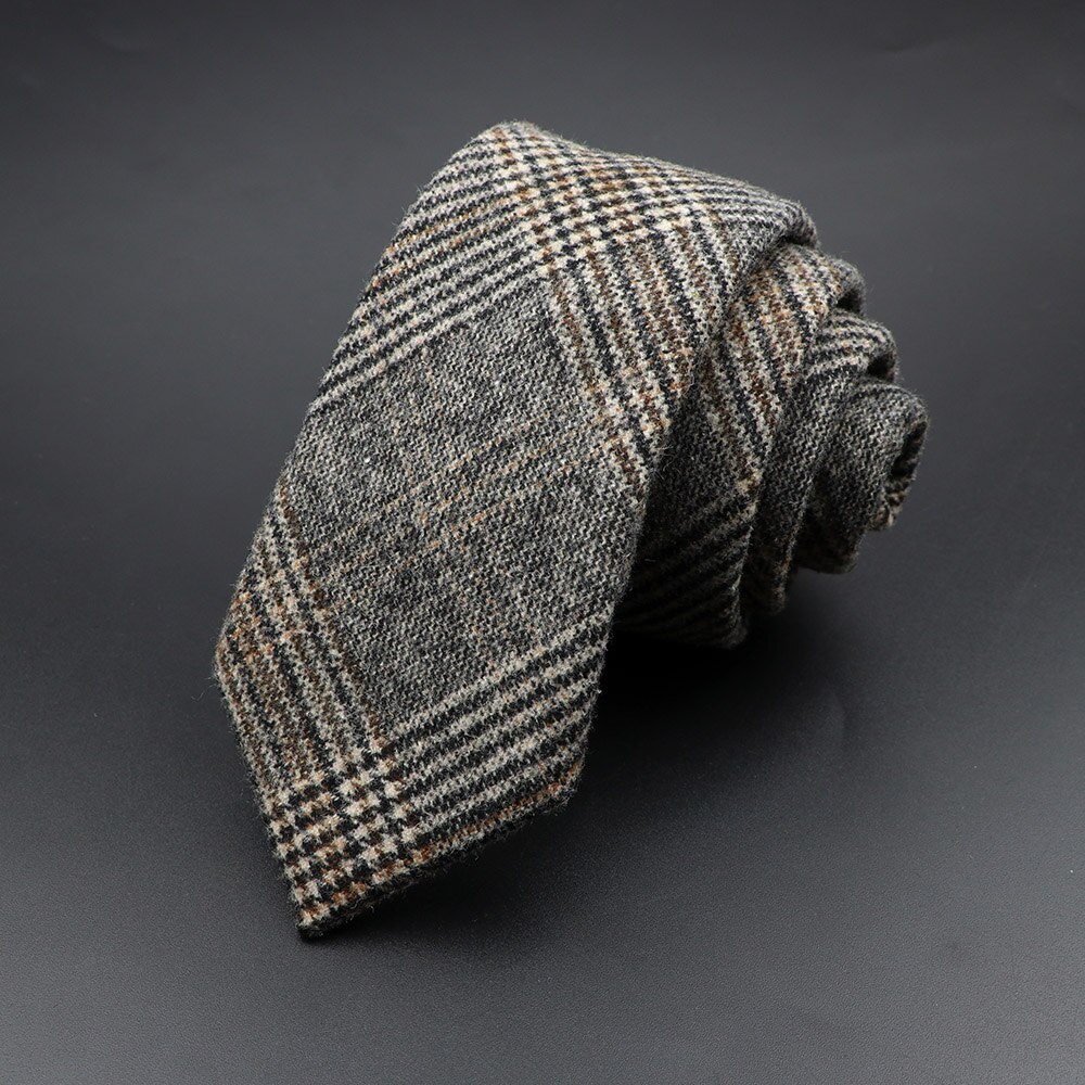 Klassisk brun grå rutig randig ullslips smal krage smal kashmir slips för man kostym fest casual accessoar kravat: 6