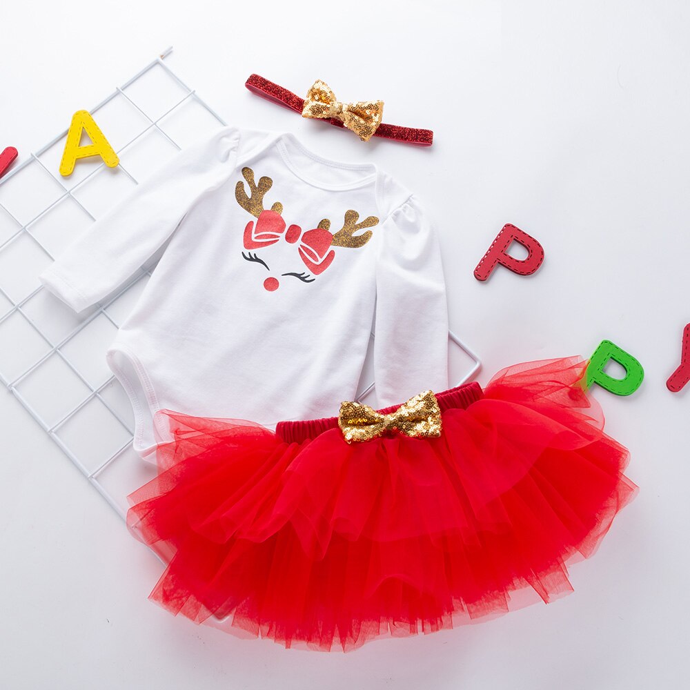 Meisje Kerst Rok Elanden Lange Mouw Meisje Rok Baby Meisje Kostuum Mooie Rode Princess Kleding Baby Tutu