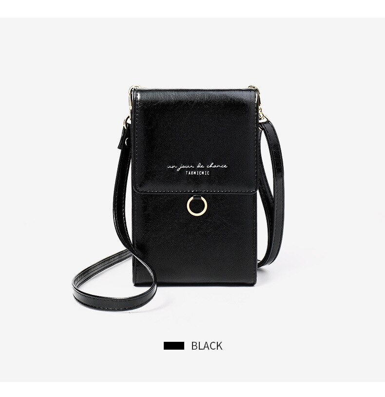 Women's shoulder bag simple solid color long mobile phone bag Messenger bag mini handbag: Black