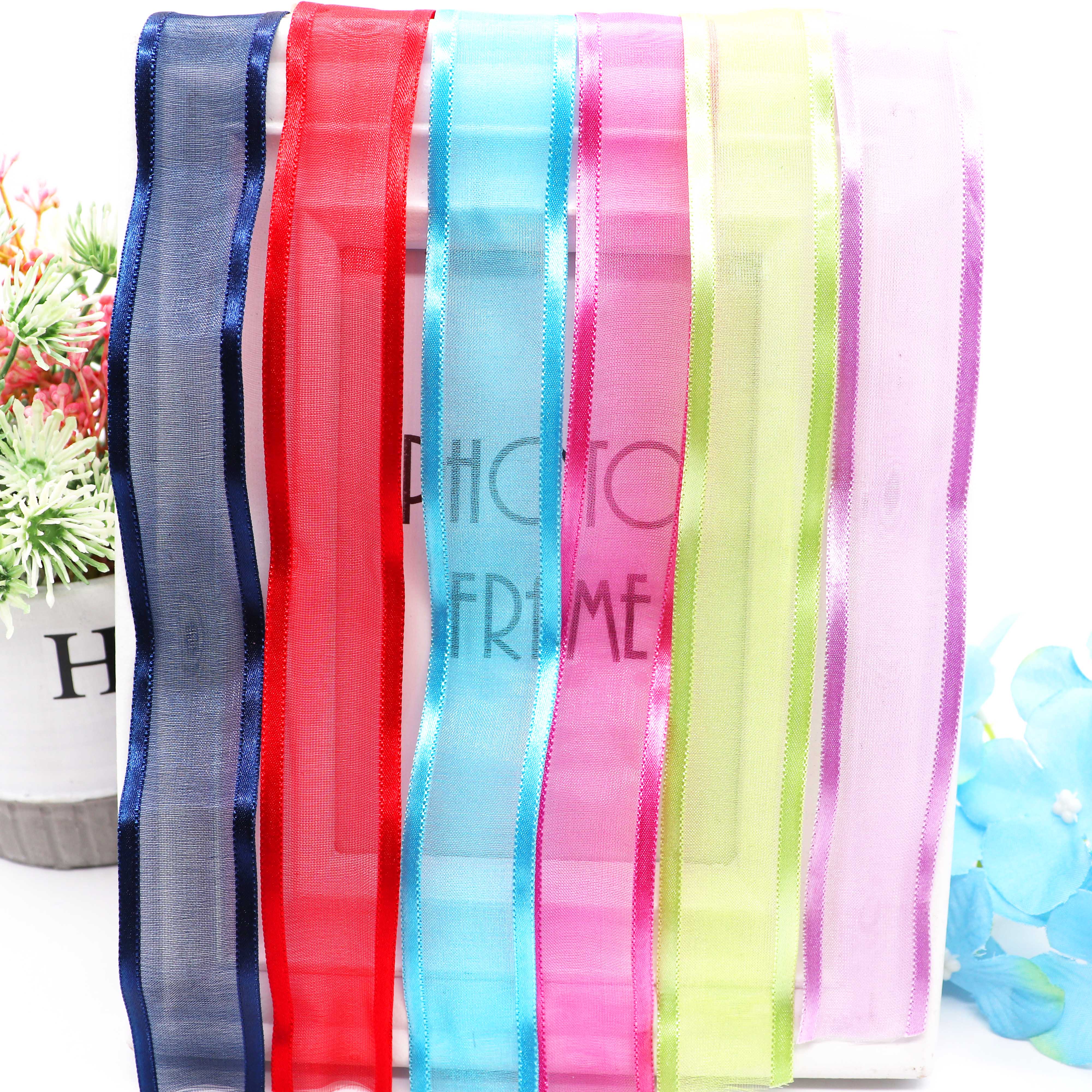 5M 25mm Satin- Rand Organza Band für Hochzeit Party Dekoration Band Handgemachte Verpackung Haar BöGen DIY Weihnachten Band