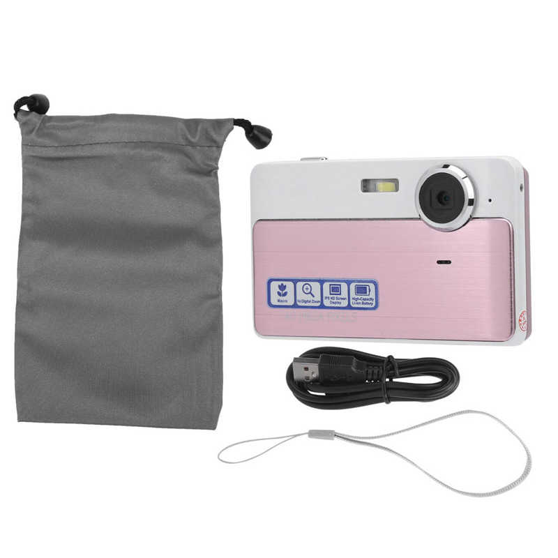Mini Video Camera with 16x Digital Zoom 2.4 Inch IPS HD Screen Macro Camera Rechargeable for Record Video for Beginners for Take: Pink