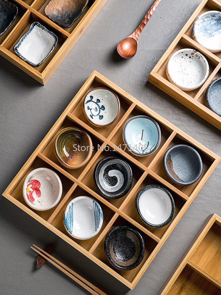 Japanese Style Nine Square Grid Plate Two Three Four Six Grid Bamboo Box Sushi Plate Pot Divided Grid Bamboo Plate