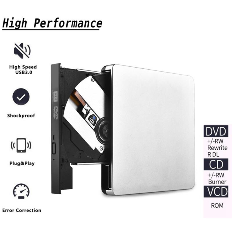 External CD DVD Drive USB 3.0 Ultra Thin DVD Player CD Burner for Laptop Mac Desktop WINXP WIN7 / 8/10 MAC OS VISATA