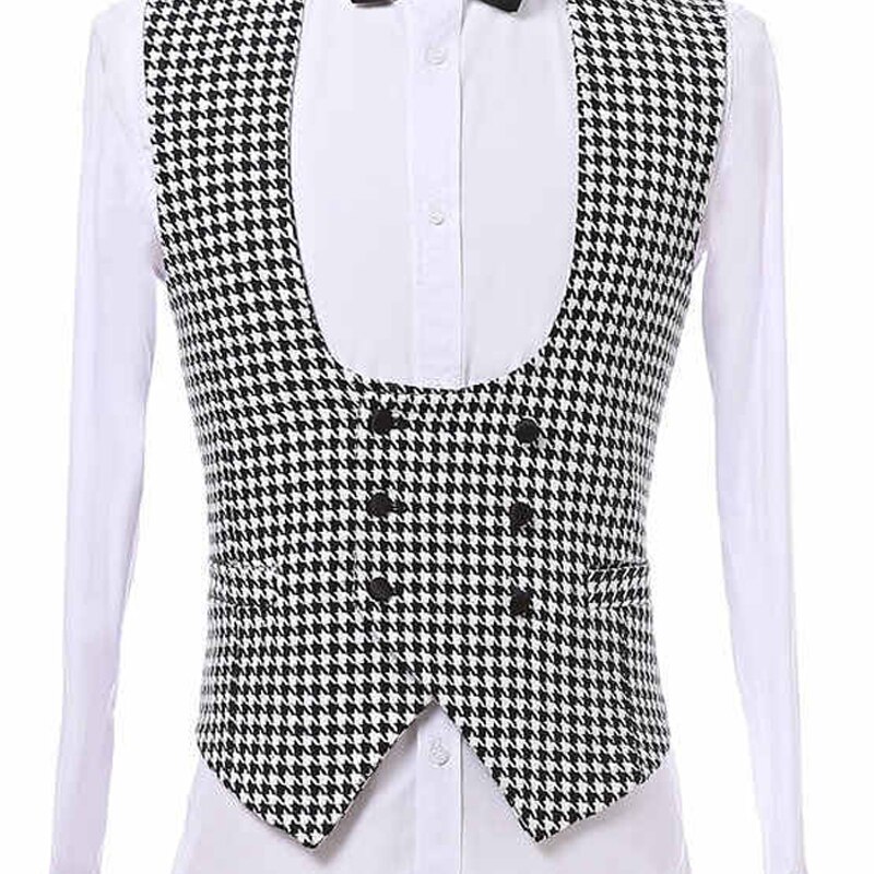 Chaleco de pata de gallo con doble botonadura para caballero, traje informal de una pieza, traje de