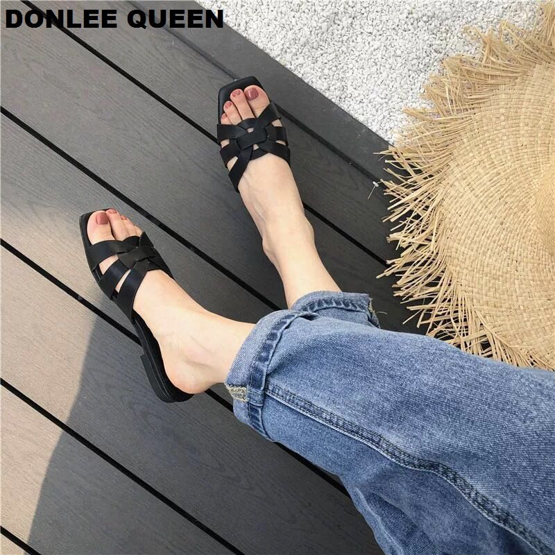 Donlee rainha chinelos de marca feminina verão slides dedo do pé aberto sapatos casuais lazer sandália feminino praia flip flops tamanho grande 41