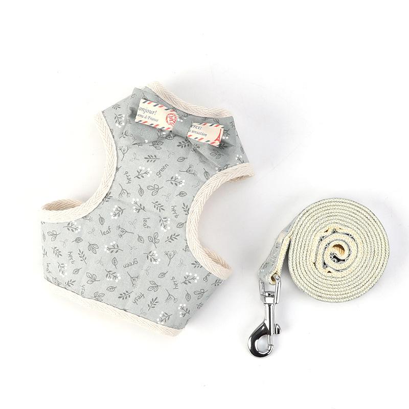 Kleine Hond Harnas Leiband Set Huisdieren Honden Producten Kat Vest Strik Mesh Gevoerde Voor Puppy Chihuahua Pug Bulldog kragen: Light Grey / L