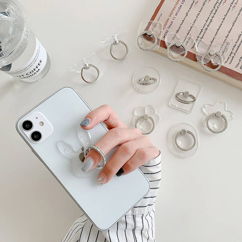 Support de bague de doigt transparent en diamant pour téléphone portable, anneau de support de téléphone, poignée rotative, accessoire de montage