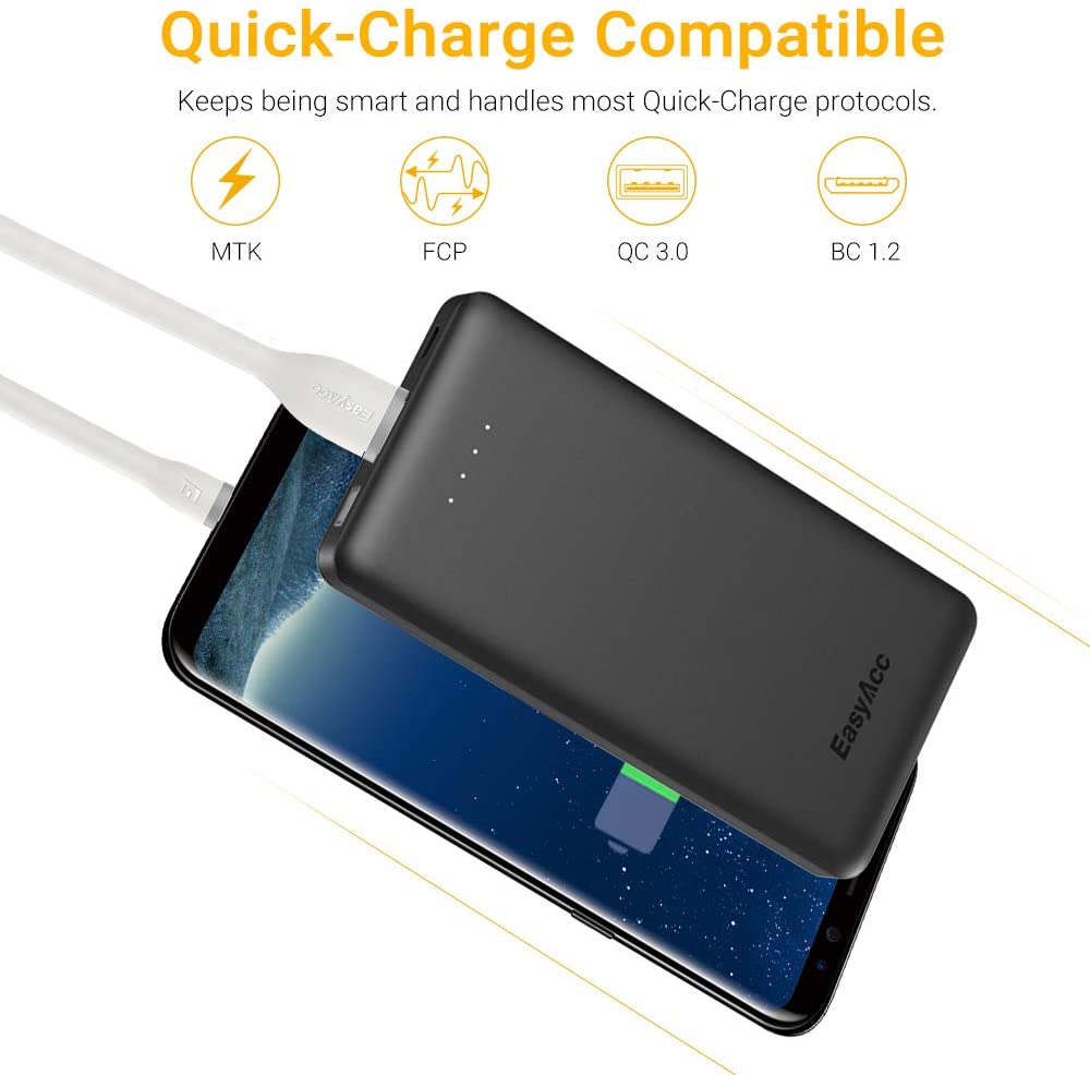 Easyacc powerbank, powerbank 10000 mah hurtigopladning sort powerbank ekstern batteripakke bærbar oplader powerbank til xiaomi