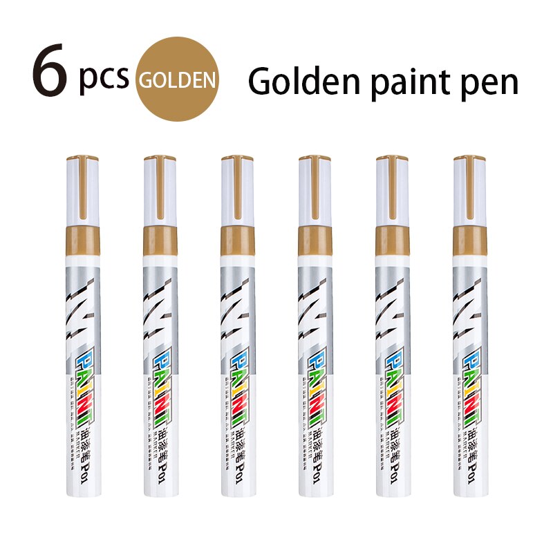 Color Waterproof Paint Marker Glass Plastic Ceramic Wood Metal Paper Car Paint Scratch Repair Pen Graffiti Tires Do Not Fade: 6 golden pens