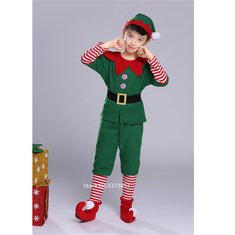 Christmas Cosplay Halloween Costumes for Kids Boy Girls Elf Grinch Dress Year Xmas Carnival Party Santa Claus with Hat: Boys / Height 140CM