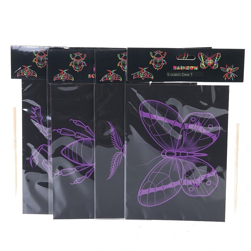 Scraping Painting Insect Animal Series Black Colorful Small Number Children's Cognitive DIY Graffiti Scratch Art Paper Drawing