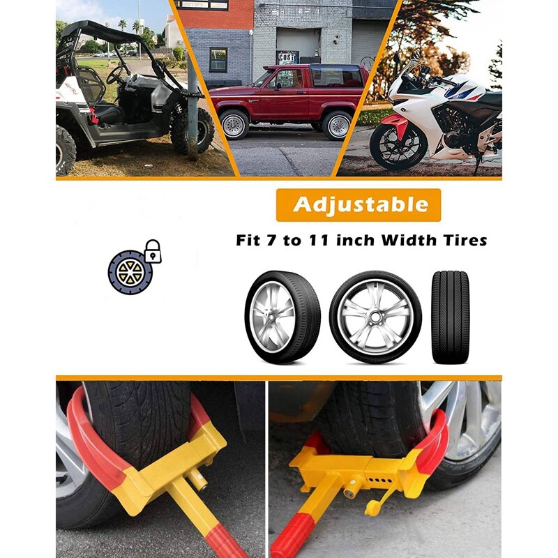 Universal Wheel Clamp Lock, Heavy Duty Security Tire Lock Anti Theft Lock for Car Trailer ATV SUV Golf Cart Motorcycle