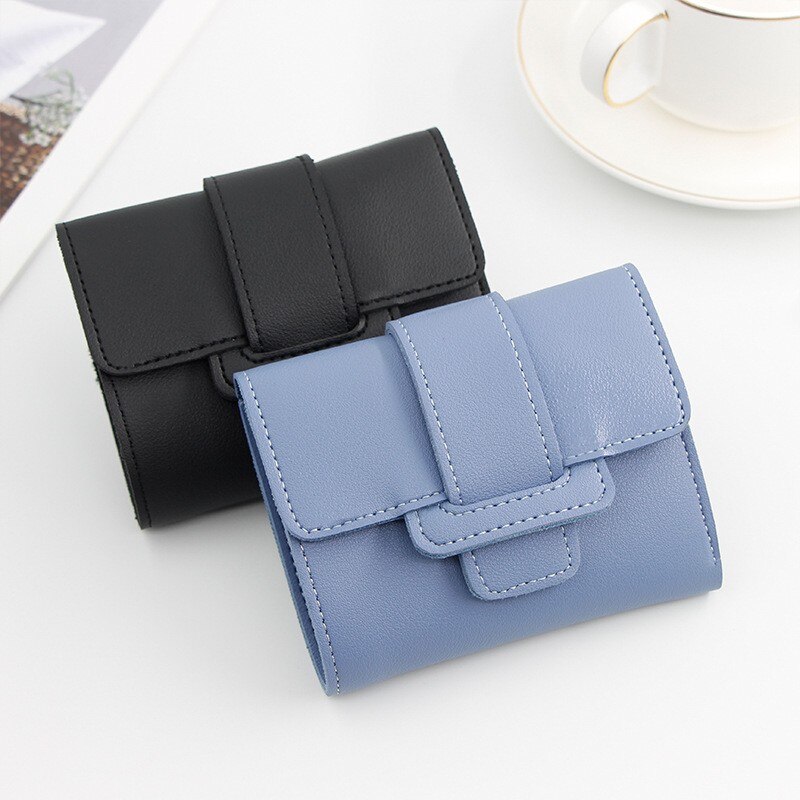 Women's Three- Folding Short Wallets Lovely Candy Color Female Coin Purse Casual Pu Leather Card Holder Slim Hasp Clutch