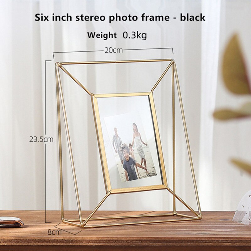 Cadre Photo géométrique en fer forgé, accessoires décoratifs créatifs pour la maison: 6 inch gold
