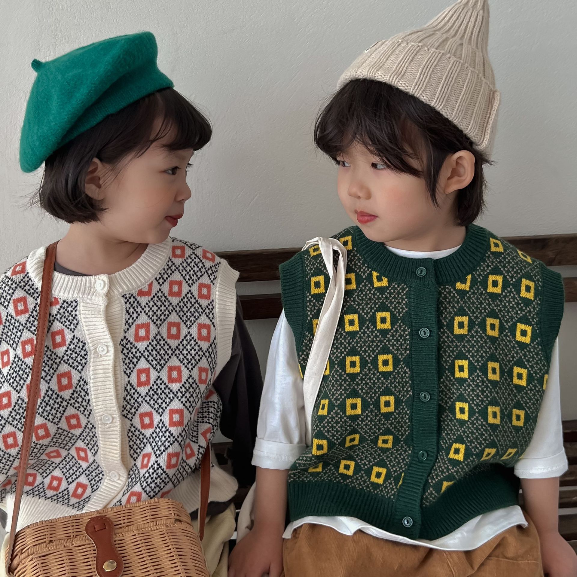 9990C Kinderkleding Jongen Vesten Lente 2022 Retro Gebreide Meisje Vesten Mode Alle Match 1-7Year Kid 'S vest.