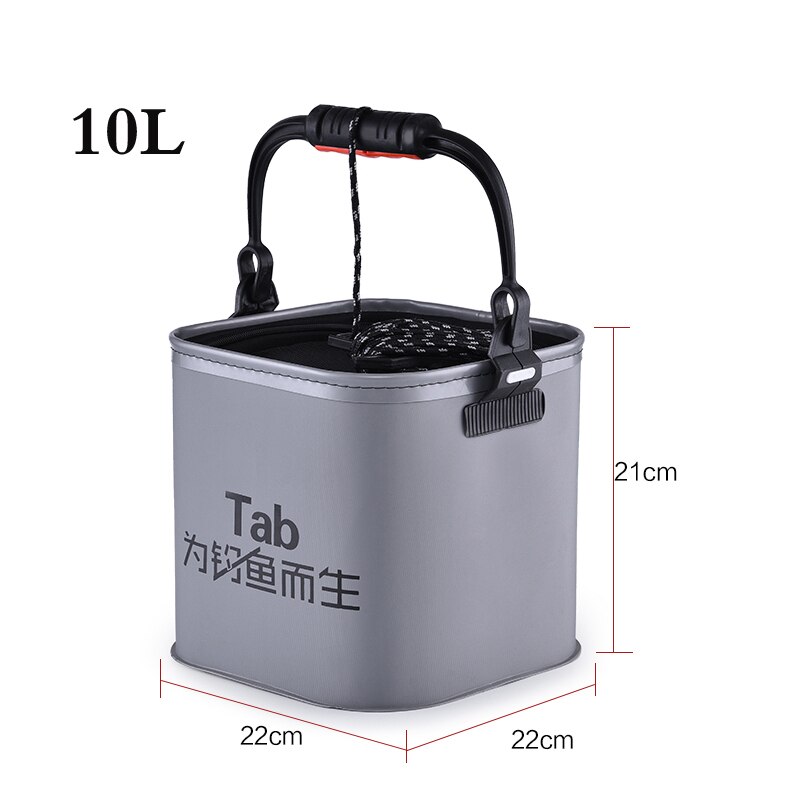 Seau pliable Portable pour poissons résistants à l'usure, boîte de matériel de pêche en Eva avec poignée, sac de pêche en plein air: 10L Grey and rope
