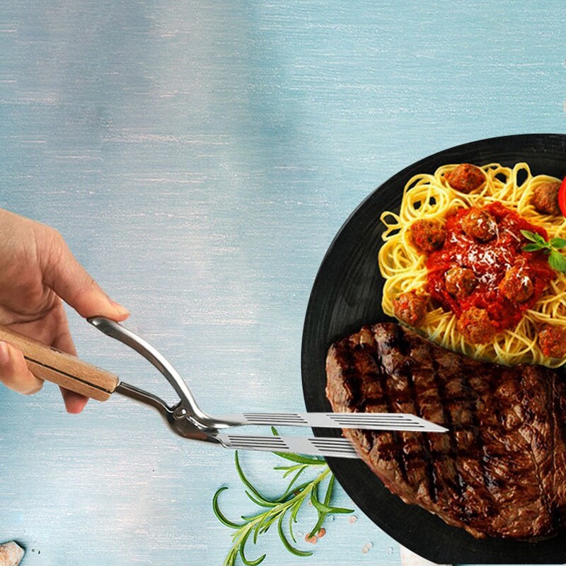 Roestvrijstalen barbecuetang, gefrituurde biefstukschep, gefrituurde visschep, bbq broodklem, keukenbroodklem, vleesklem