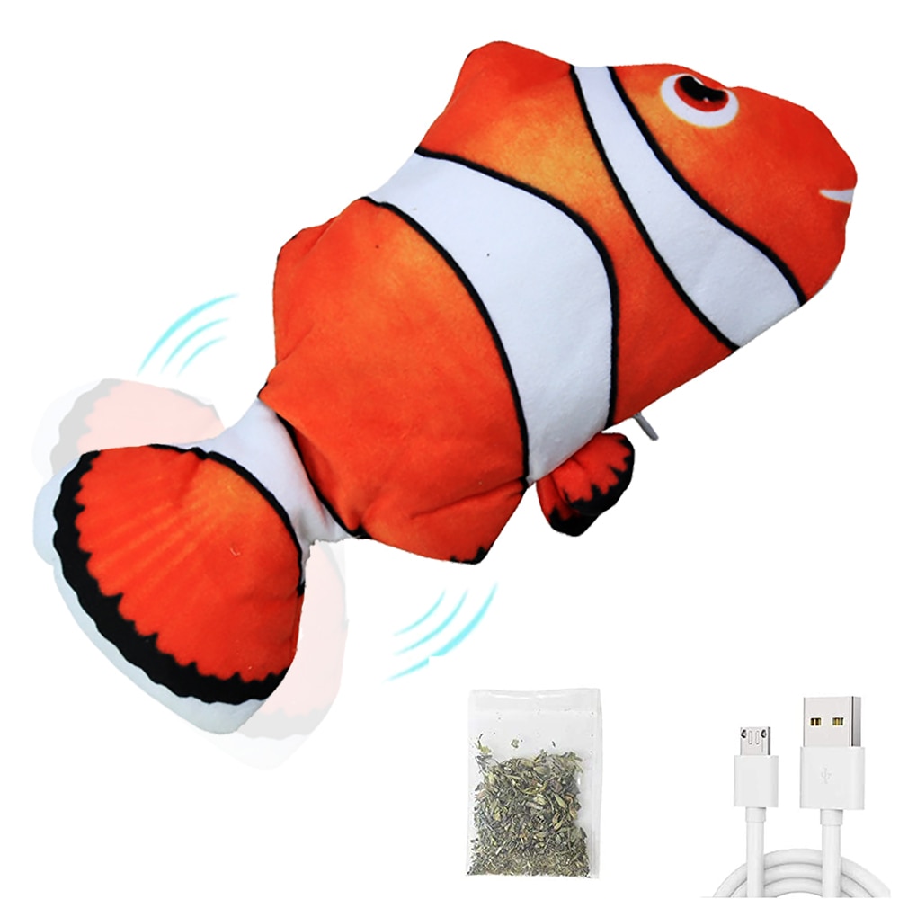 Floppy fish kattleksak rörlig fiskleksak för katter interaktiv floppande katt kicker fisk leksak dans vicka fisk kattmynta leksaker: Clown fisk