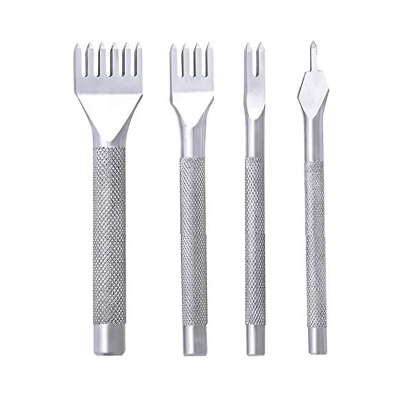 Lmdz Leer Ponsen Gereedschap, tool Staal 4Mm 1/2/4/6 Prong Diy Diamant Vetersluiting Stiksels Beitel Set Lederen Craft Ponsen