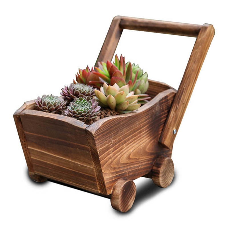 Wood Flowerpot Cartoon Cart Garden Planter Plant Window Box Trough Pot Succulent Flower Bed Plant Bed Pot Flower