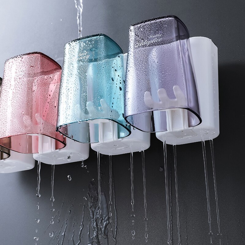Ensemble de lavage de salle de bain-gratuit poinçonnage tenture murale brosse à dents rangement porte-brosse à dents bouche tasse brosse à dents support de verre
