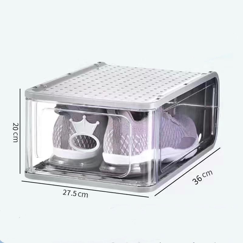 PP plastic transparent shoe box, increase and thicken high-top basketball shoe storage box, sports shoes dustproof shoe box: L grey