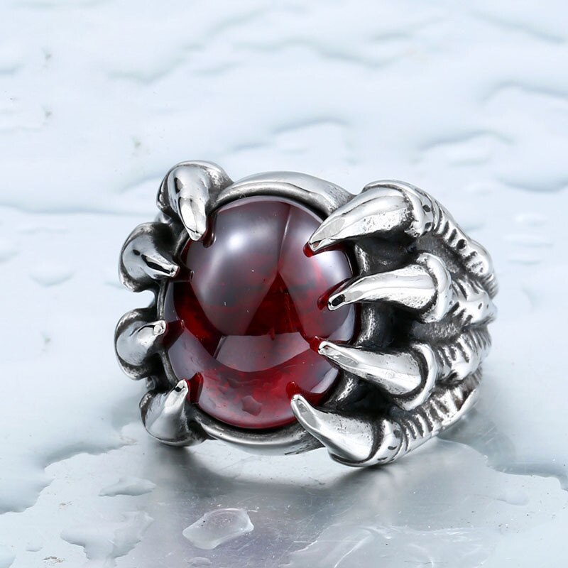 316l store røde cz klo kranium mænd calvarium punk vintage ring gotisk rustfrit stål biker ringe motorcykel smykker: 9 / Rød
