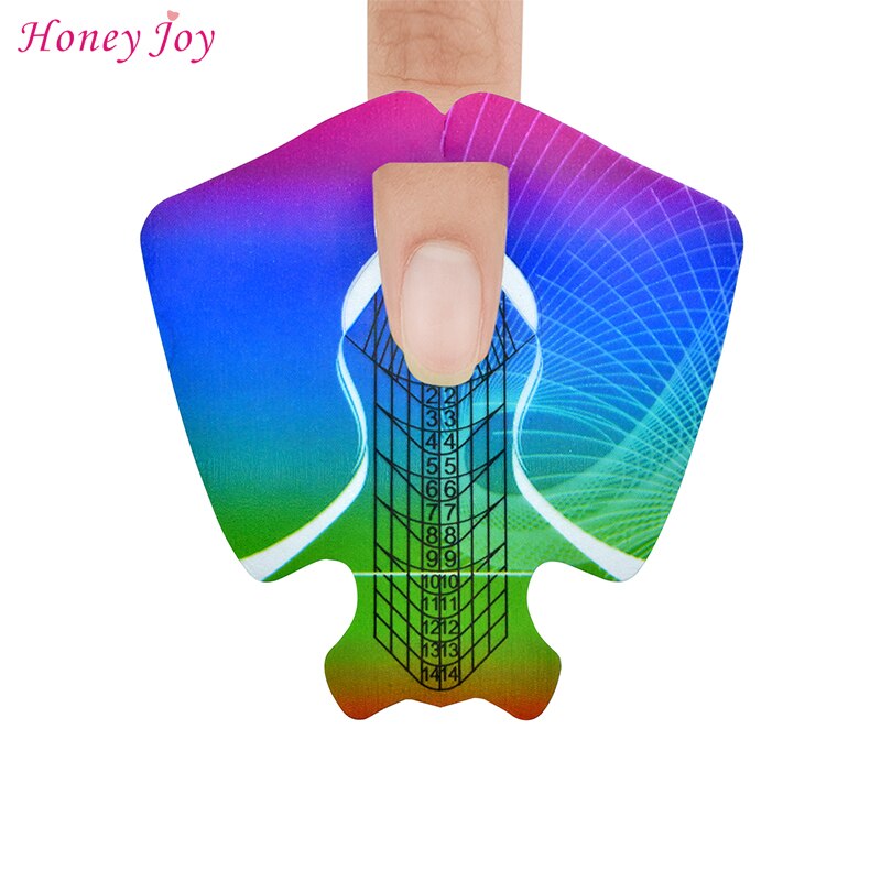 50/100/300/500Pcs Nail Art Forms Regenboog Plastic Nail Forms Extension Guide Zelfklevende tips Voor Acryl Uv Gel Nail Art