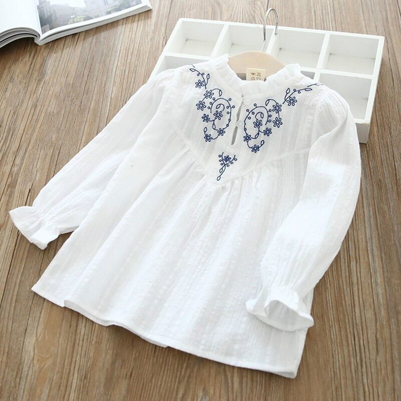 Girls White Blouse Spring Summer Teenager Lace Girls Tops School Uniforms Shirt Long-Sleeve Children Clothing 6 8 10 12
