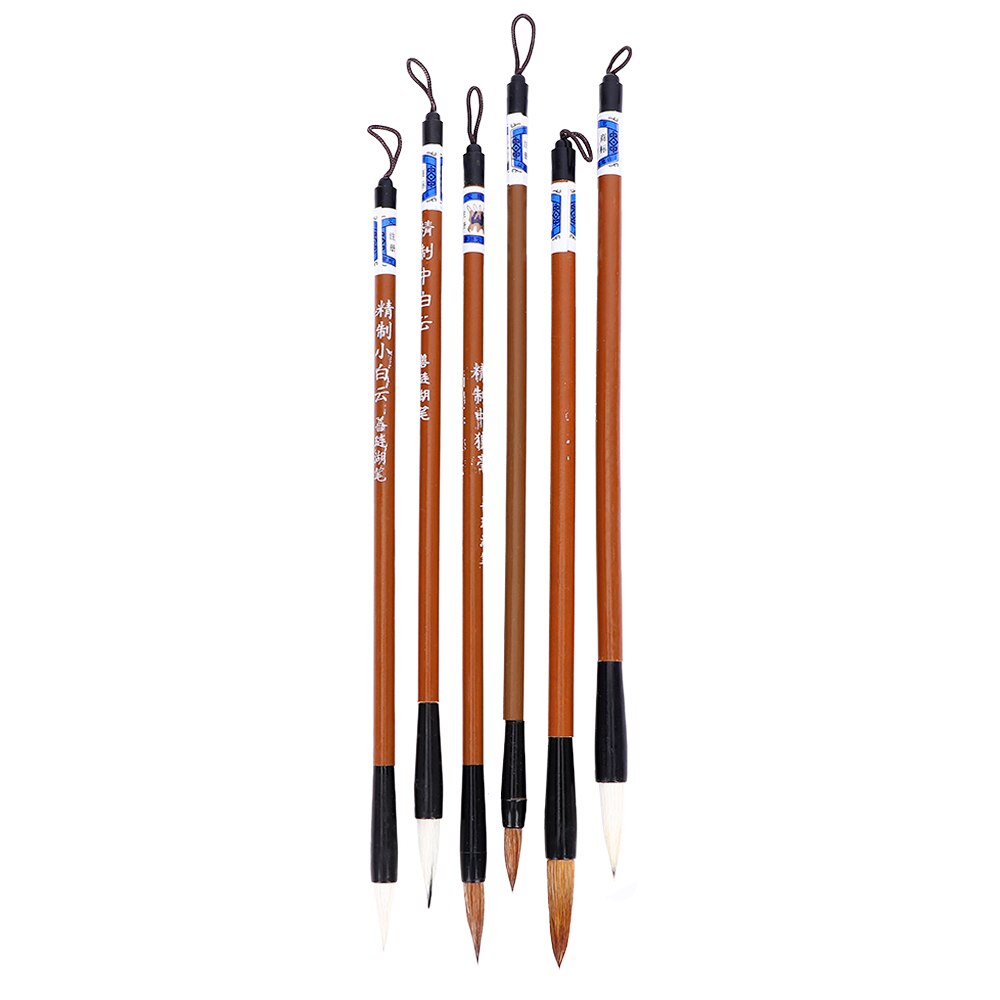 6 uds. Pincel de escritura de pelo de lobo de bambú con nubes blancas chinas tradicionales para pintar caligrafía pinceles para practicar la escritura: Default Title