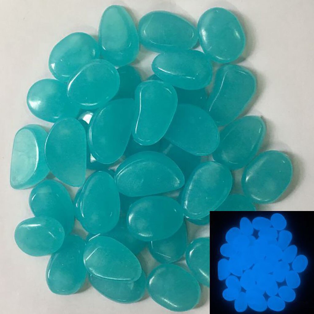 100 stuks glow in the dark tuinkiezels, lichtgevende stenen, stenen voor looppaden, tuinpaden, patio's, gazons, tuindecoratie, lichtgevende stenen: Lichtblauw