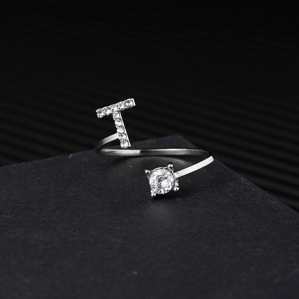 1pcs 26 Engels Letters A-Z Ringen Zilveren Kleur Strass Open Manchet Verstelbare Vinger Ringen Vrienden Paar Sieraden