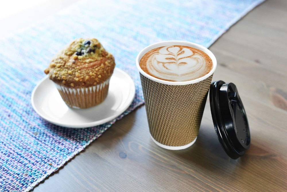 8oz premium engangspapir kaffekopper med låg stilfuld krusvæg dobbeltvæg isoleret takeaway kaffekop -50 pakker