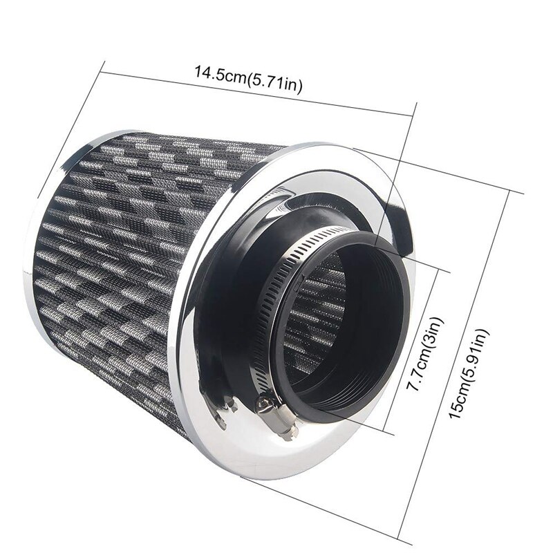 Kit de admisión de aire automotriz de aluminio Universal de 3 pulgadas, Kit de manguera de flujo de inducción de filtro de PipeAir de admisión de aire frío (negro)